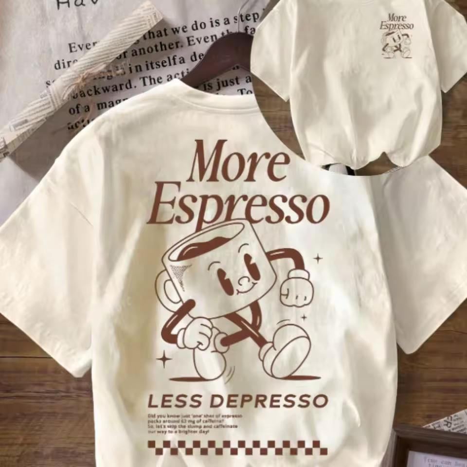 More Espresso Coffee Club Graphic Loose Round Neck Short Sleeve Women T-Shirt for Women Casual Summer Outfit Women's Clothing
