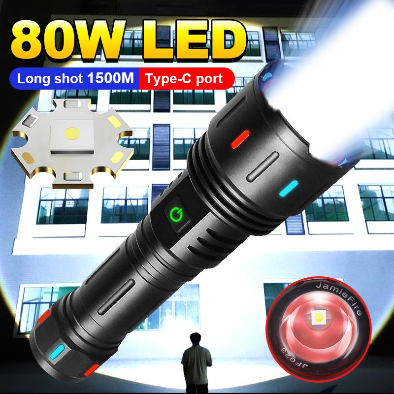 100000 люмен, 80 Вт, мощный светодиодный фонарик, USB перезарядка, зум, 18650, 26650, аккумулятор, вспышка, охотничий, кемпинговый фонарь