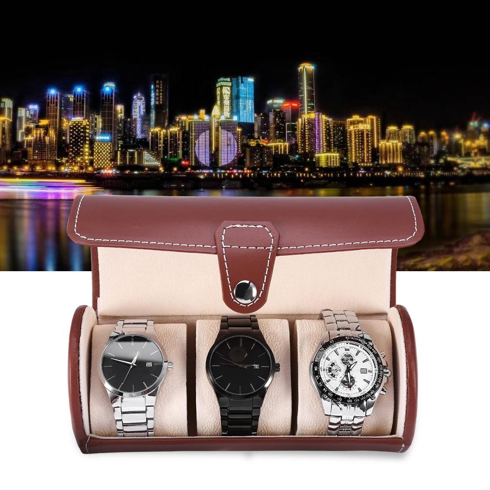 Коробка для часов с 3 слотами, дорожный футляр из искусственной кожи, органайзер для хранения ювелирных изделий