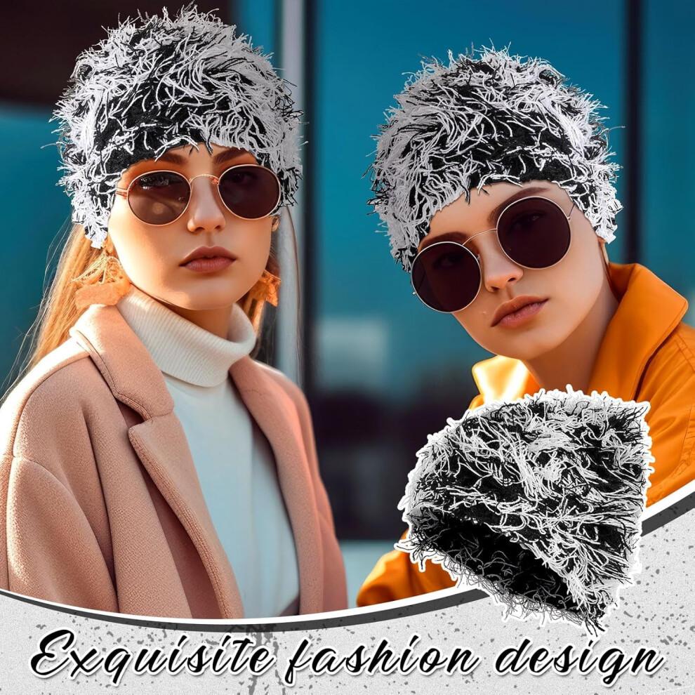 Distressed Knitted Beanie Fuzzy Winter Hats Thick Warm Beanies Y2k Beanie Snow Knit Cap Skull for Women Men