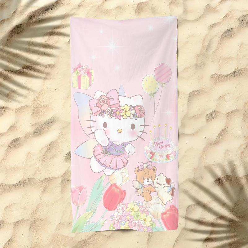 Cute Cartoon Kitten Printed Microfiber Beach Towel Quick Dry Soft Bath Towel For Kids Seaside Swimming