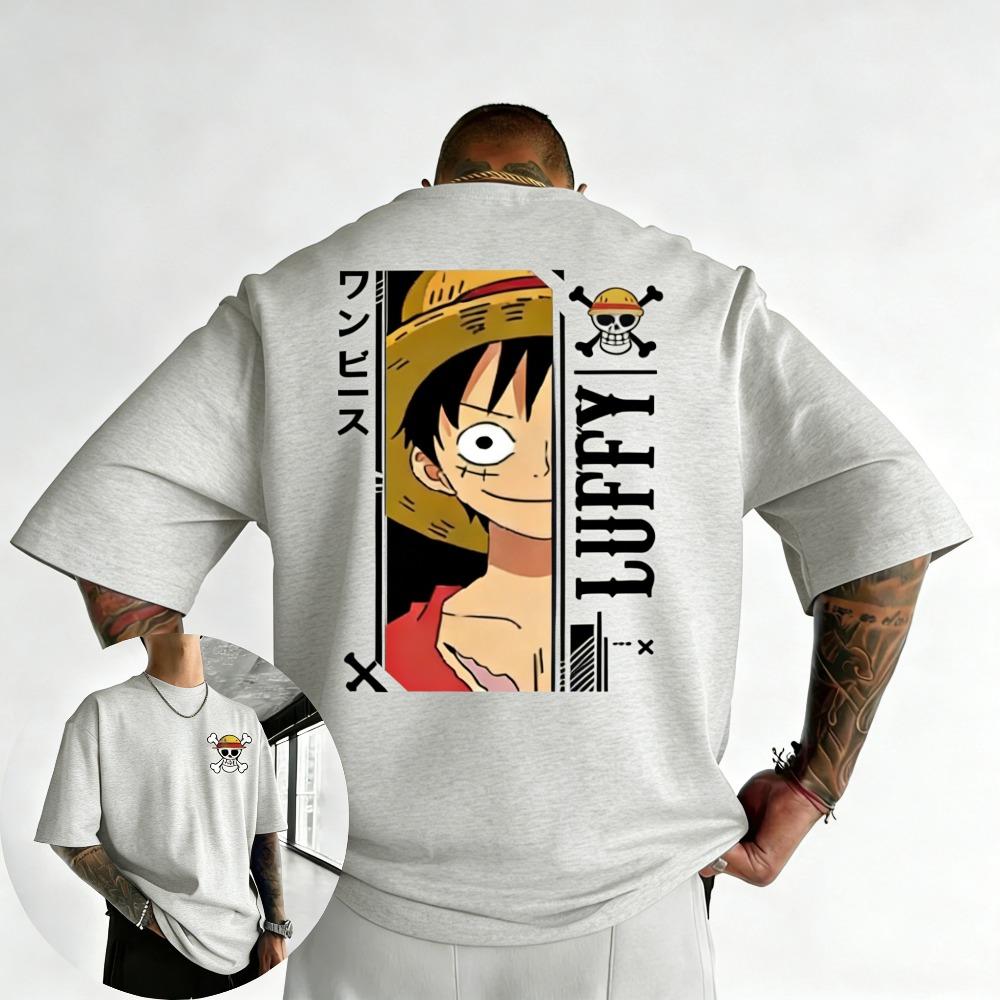 Plus Size One Piece Anime Printed Men and Women Tshirt Casual Parent Child Top Fashion Y2K Harajuku Style Summer Street Wear