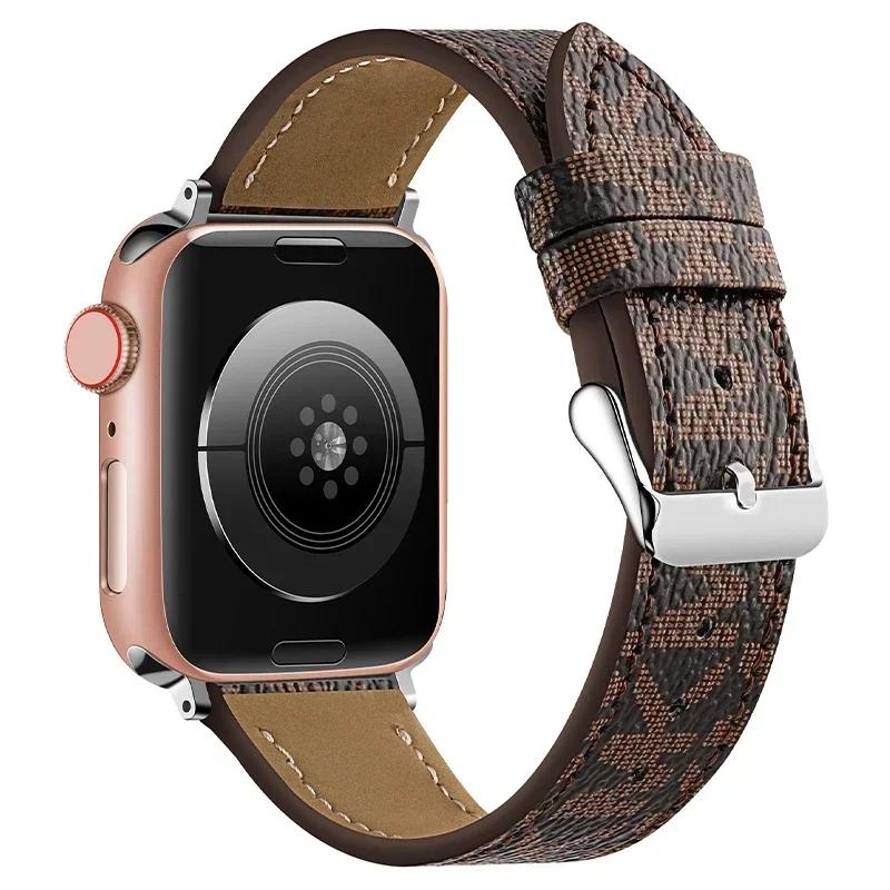 Роскошные ремешки для часов, совместимые с Apple Watch Band 38 мм 40 мм 41 мм 42 мм 44 мм 45 мм, Дизайнерский ретро-кожаный ремешок Классический Ban