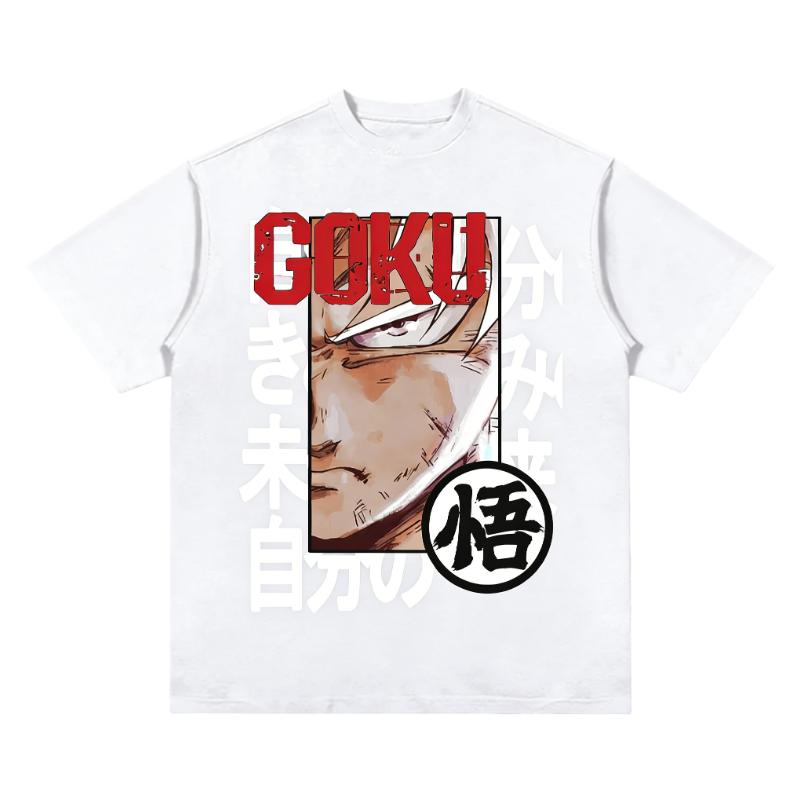 2026 Epic Close Up Dragon Ball Goku TShirt Kanji Symbol Graphic Tee Cotton Crew Neck Anime Streetwear Fashion Casual Tops