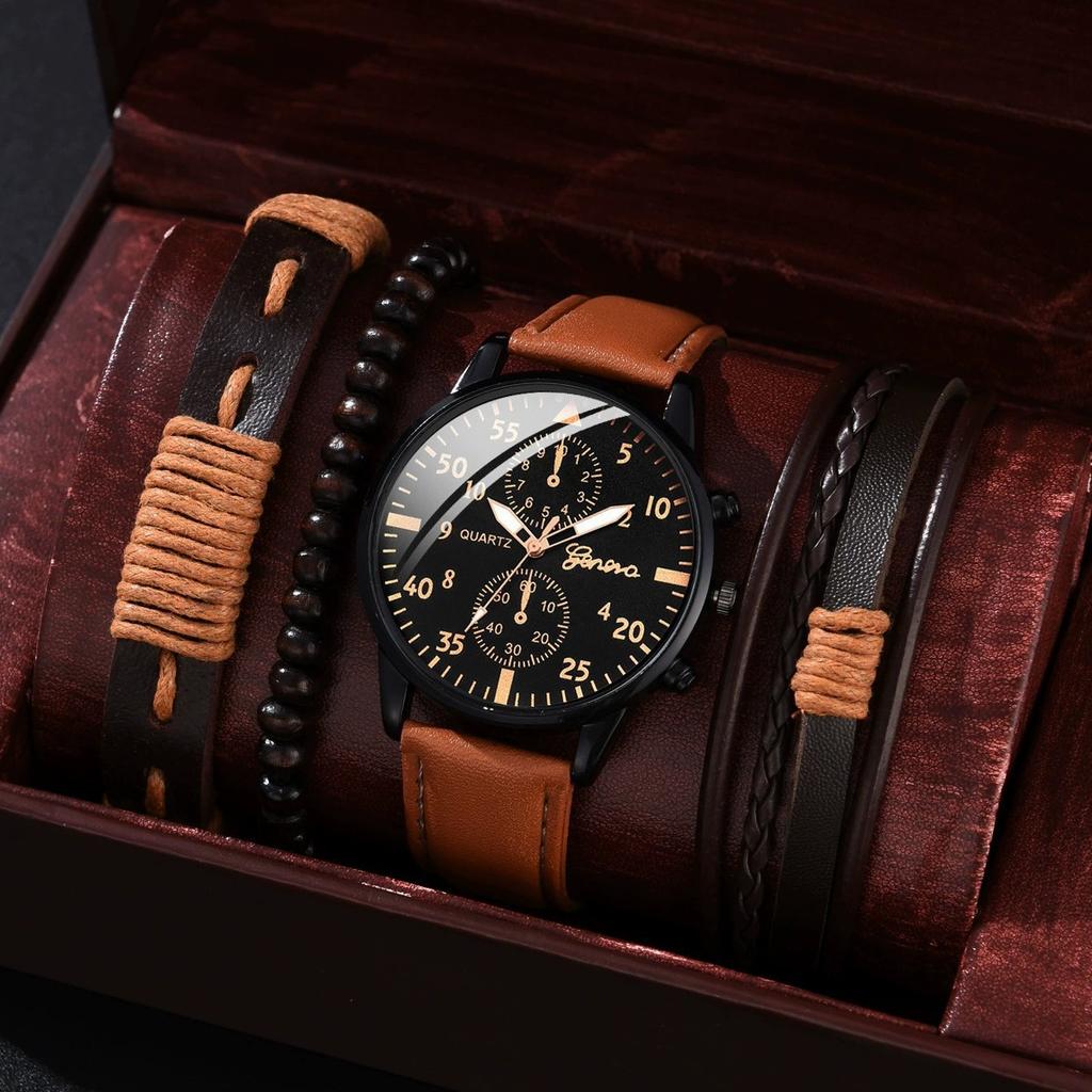 4pcs Men Watches Bracelet Set Luxury Fashion Design Man's Quartz Wristwatch Best Male Gift Clock