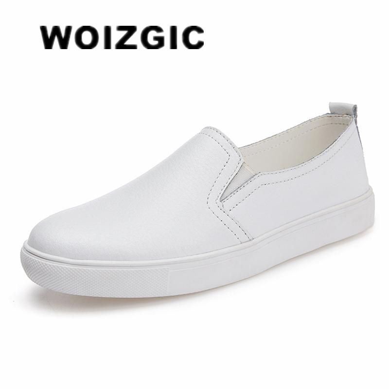 WOIZGIC женские туфли из натуральной коровьей кожи белого цвета с вулканизированной подошвой, туфли-лоферы в корейском стиле для отдыха LLX-6688
