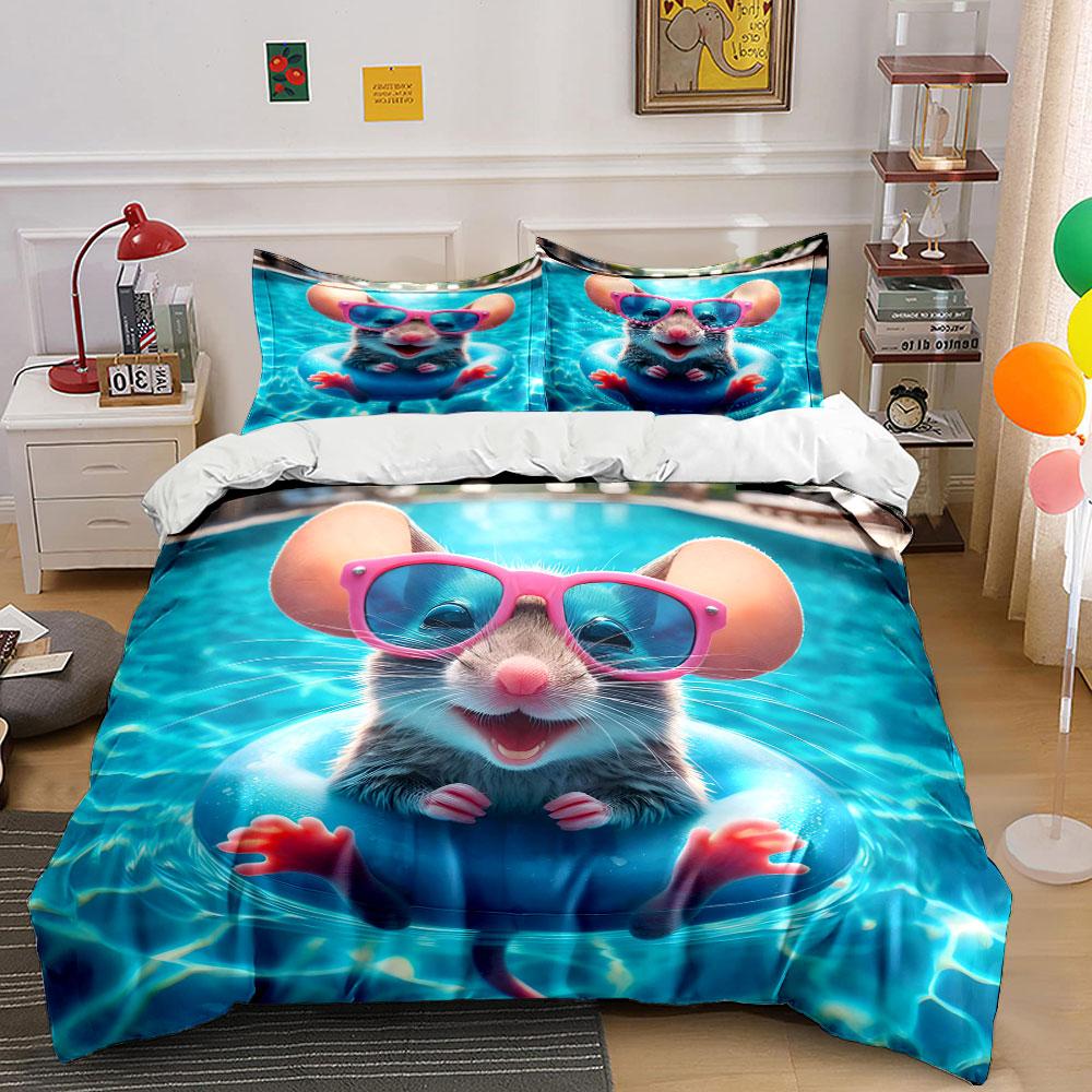 Mouse Pool Float Set Bedding Set with 1 Duvet Cover 2 Pillowcases Single Double King Queen, Gift