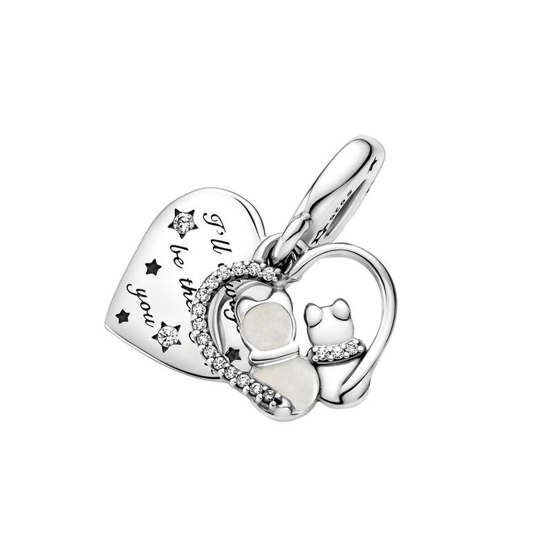 Pandora Подвеска из серебра 925 пробы "Кошка и Любовь", унисекс, парный стиль 799546C01
