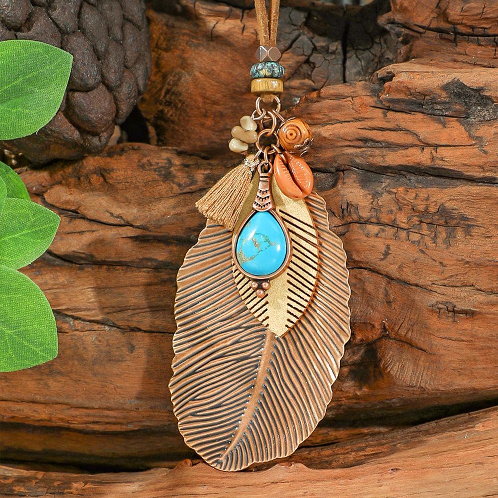 Женская мода Бохо Длинное ожерелье Элегантное этническое ожерелье Ретро Коричневые подвески Ожерелья Ювелирные изделия