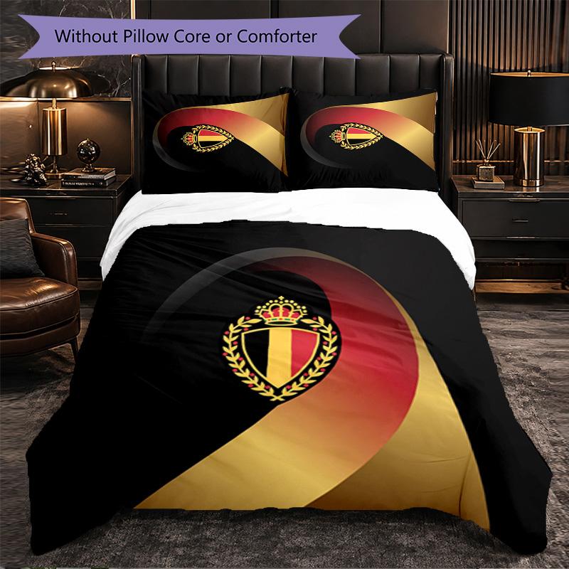 Belgium Football Pattern 3 Pieces Bedding Set Soft Microfiber Duvet Cover with Pillow Cases for Bedroom