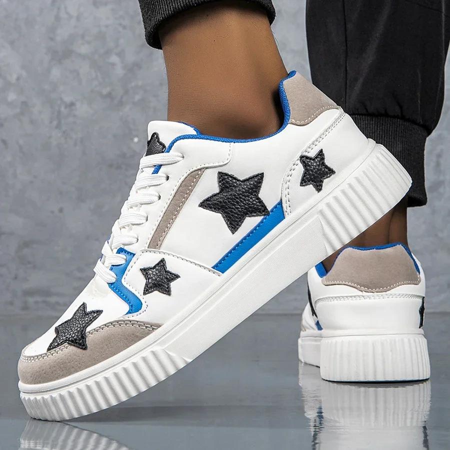 Модные мужские кроссовки с круглым носком, плоская обувь для скейтбординга, подростковая легкая удобная спортивная обувь, повседневная нескользящая обувь на шнуровке