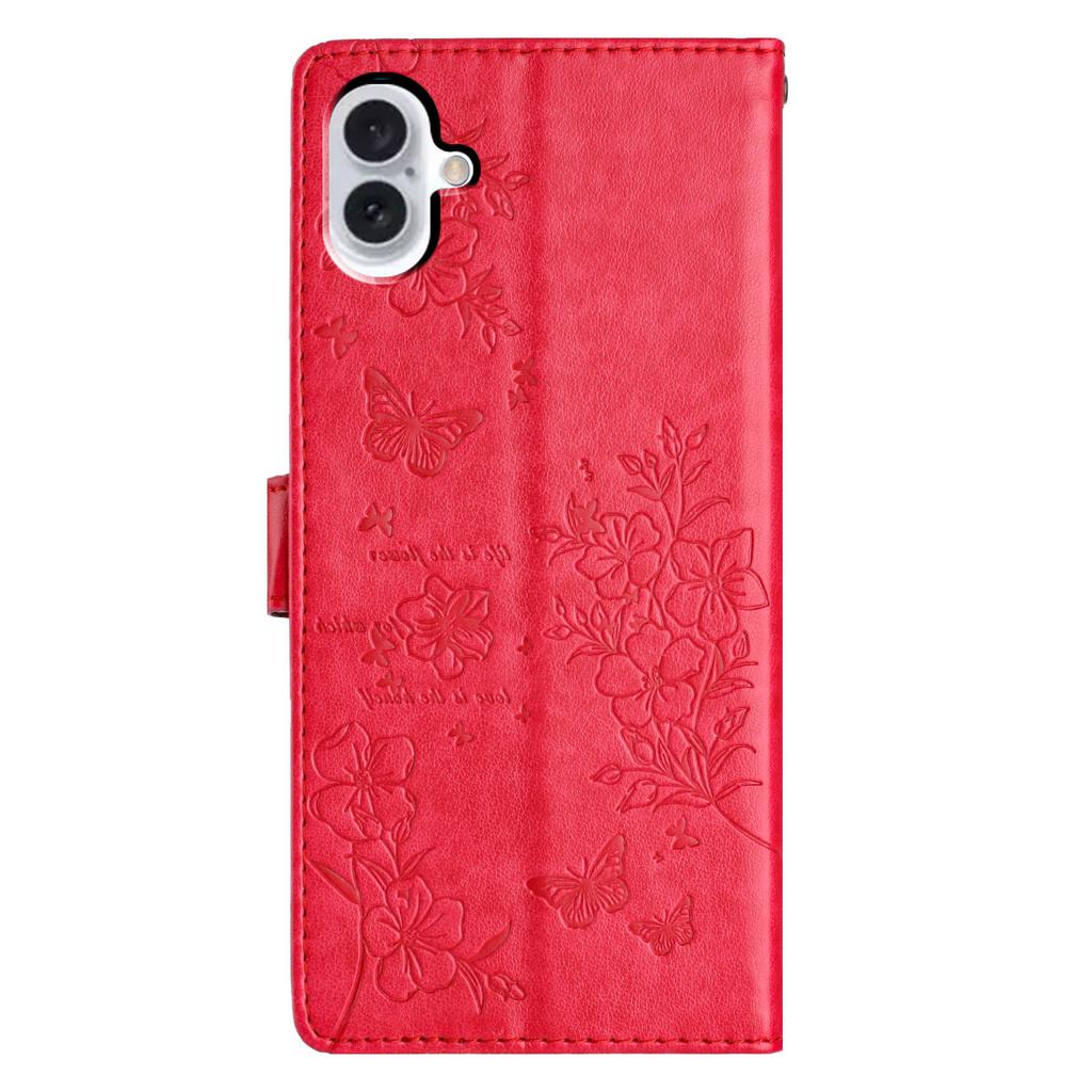 For iPhone 16 Wallet Case Butterfly Floral Imprint Leather Stand Phone Cover