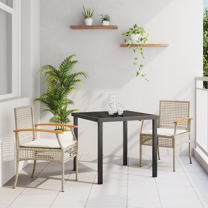 VidaXL Ensemble de Salle à Manger de Jardin de 3 Pièces avec Coussins Beige Rattan Synthétique 3380827