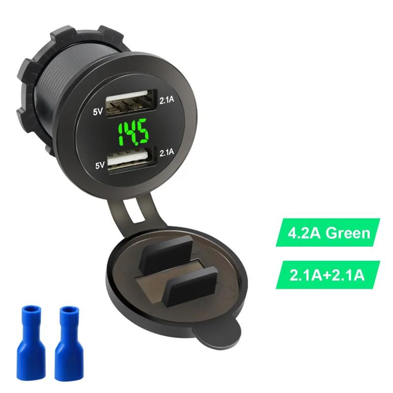 Новый автомобильный прикуриватель 4.2A автомобильное зарядное устройство с двумя разъемами USB штекер питания 12 В 24 В светодиодный вольтметр мото авто разветвитель адаптер