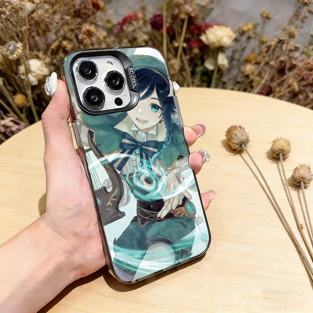Genshin impact Венти Чехол для телефона для iPhone 17,16,15,14,13,12,11 Plus,Pro Max,XS,Цветной Серебряный Покрытый Внутренний Чехол