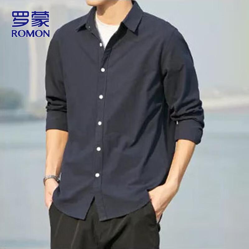ROMON Men's Business Casual Pure Cotton Long Sleeve Shirt