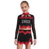 Girls Cheerleader Uniform Long Sleeve Crop Top Hollow Out Design Rhinestone Details Matching Dance Skirt Outfit