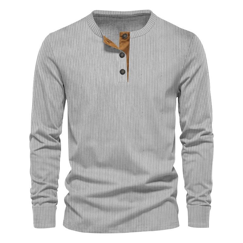 Men Solid Color Slim Fit Casual Corduroy Long Sleeve T Shirt