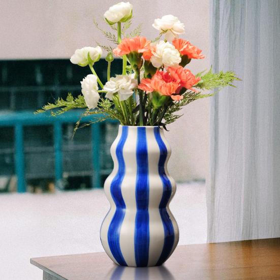 Изысканно изготовленная ваза, полосатый принт, круглая декоративная керамическая ваза, идеальный размер, художественная декоративная ваза, домашний декор