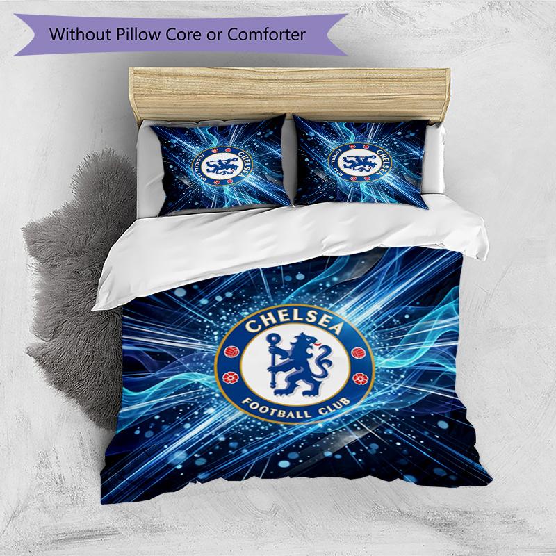 Chelsea FC Pattern Printed 3PCS Bedding Set Soft Skin-Friendly Washable Duvet Cover & Pillowcases Set All Season Bedroom
