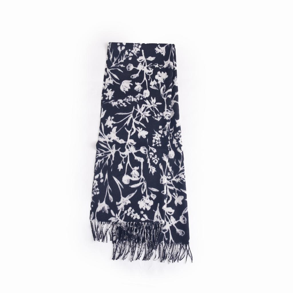 College Sweet Girl Fashion Flower Print Scarf Warm Thickened Imitation Cashmere Fringed Scarf