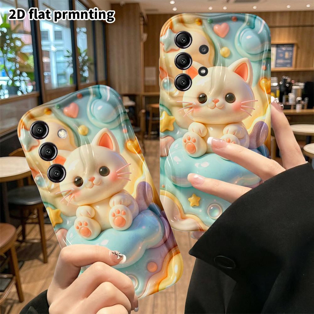 Phone case: 2D flat, fits Samsung Galaxy A34 A35 M05 M06 S20 S22 S21 FE Plus 5G, cute little white cat, perfect Christmas and Halloween holiday gift