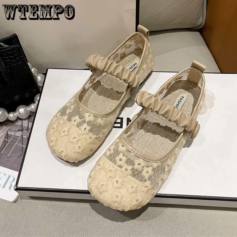 Дышащая женская обувь из сетчатой ​​ткани с вышивкой и узором, туфли на мягкой подошве из льна, простые повседневные туфли в стиле ретро, ​​весна-лето
