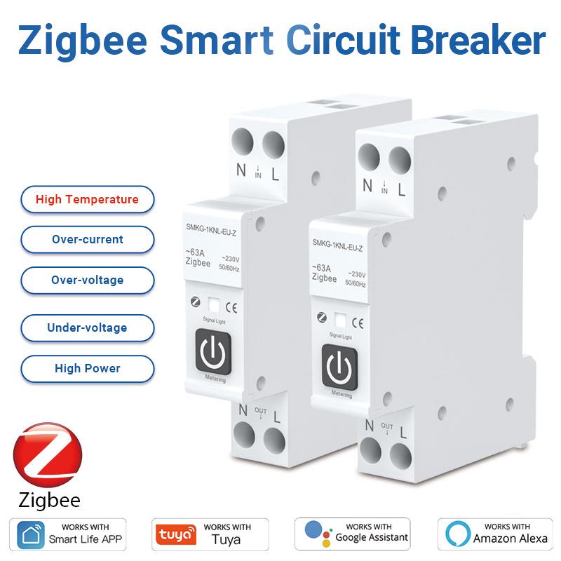 Умный автоматический выключатель ZigBee Tuya с дистанционным управлением, таймером, измерением, защитой от перегрузки по току и перенапряжения и сигнализацией.