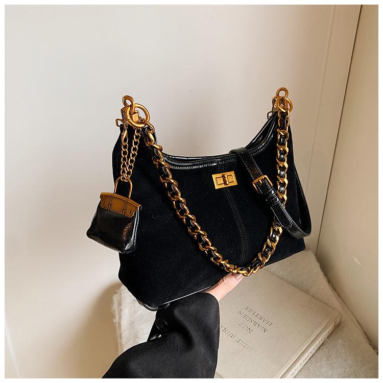 Ielgy Suede Large Capacity Autumn Winter Retro Shoulder Messenger Bag Chain Commuter Bucket Bag
