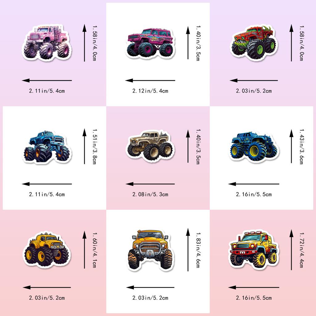 50 Наклеек с Монстр-траками Мультяшная Машина Большой Велосипед Грузовик Транспорт Дудл Крутые Наклейки