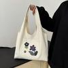 Korean Style Canvas Shoulder Bag Large Capacity Women's Armpit Bag Cute Flower Tote Bag  Girls