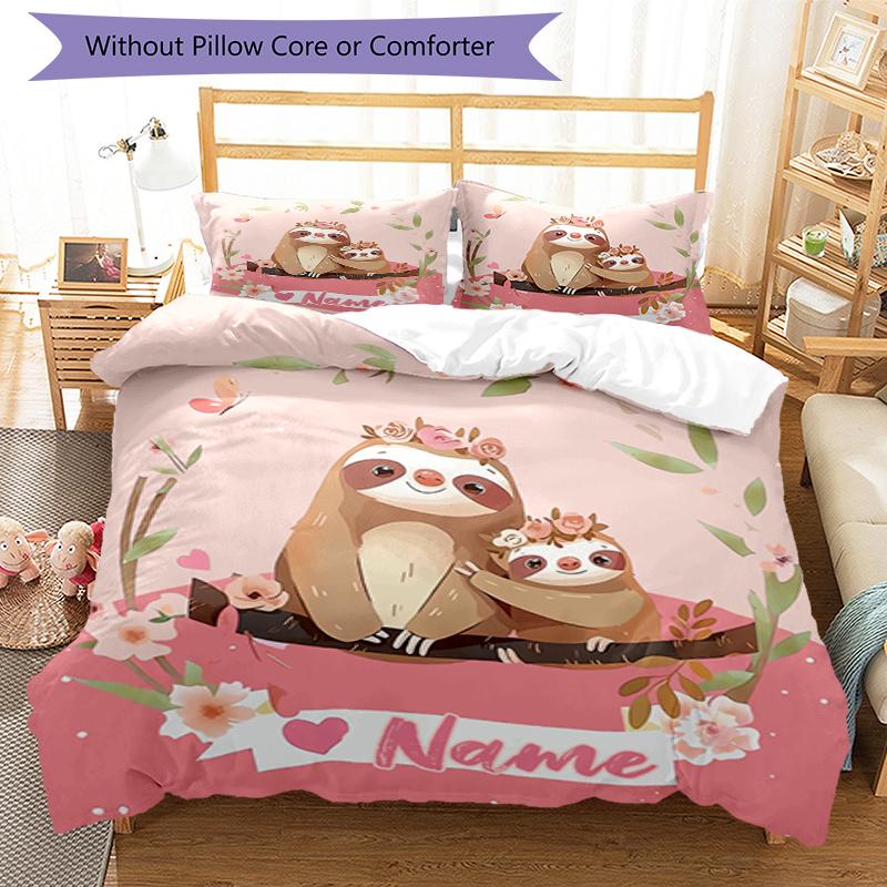 3pcs Custom Name Sloth Bedding Set Duvet Cover Closure Includes 1 Duvet Cover & 2 Pillowcases, Soft and Comfortable for All Seasons.