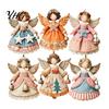 Indoor Party Ornament Set 6Pcs Vintage Angel Wooden Ornaments, Christmas Hanging Decor Interior Door Frame Decorations with Jute String, Rustic