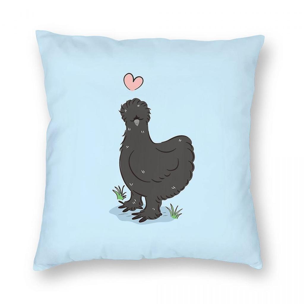 Love Black Silkie Chicken Pillowcase Polyester Linen Velvet Pattern Zip Decor Throw Pillow Case Home Cushion Cover