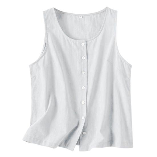 Женский летний жилет с круглым вырезом, свободные топы без рукавов, однотонные топы с планками на пуговицах, уличная одежда