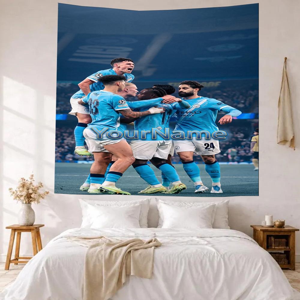 Manchester City Custom Your Name Wall Decor Tapestry Art For Pet Memorial Birthdaywedding Party Backdrop Family Gift