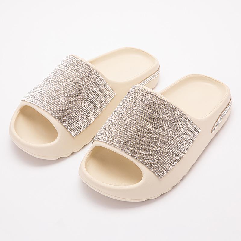 Women Slides Fashion Platform Rhinestone Decor Slide Sandals Outdoor Non-slip Beach Sandals New Women Slippers