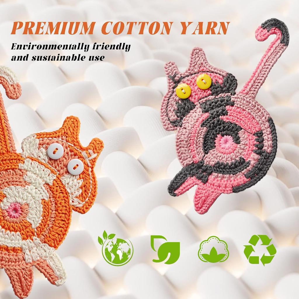 Cute Cat Cup Coasters, Gifts for Cats Lovers, Cat Coaster Woven Creative Knitted Coasters Funny Drink Insulation Coffee and Tea Coaster Table