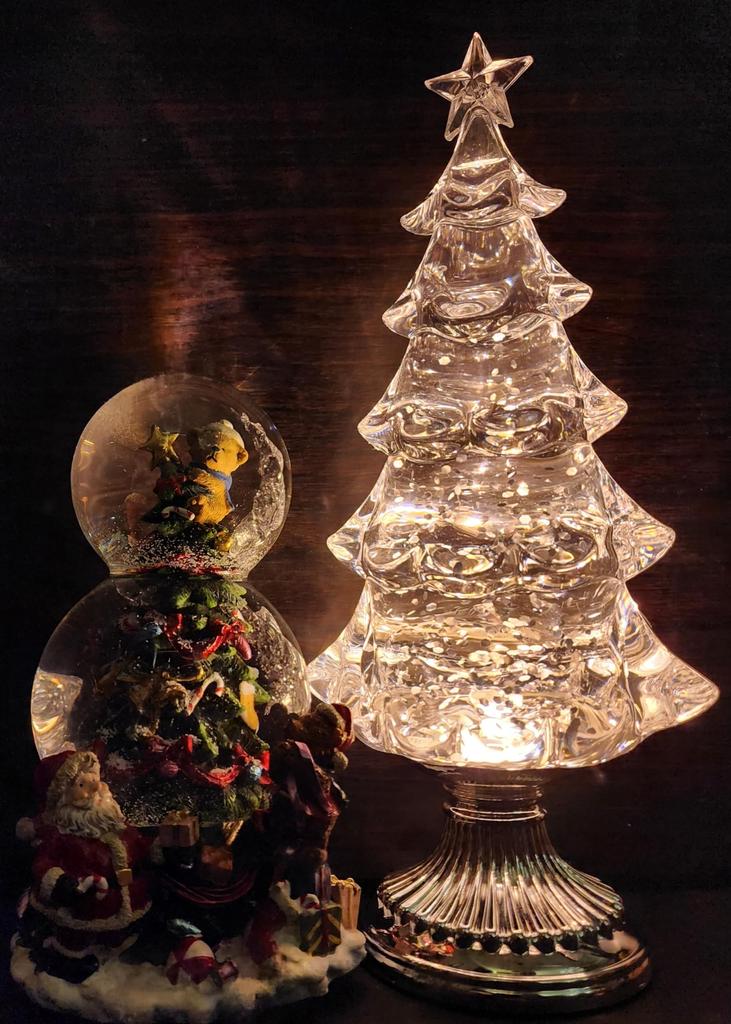 Minamiboeki Christmas Tree Snow Globe with Music Box 21x12x12cm Glass Teddy Bear Santa Claus