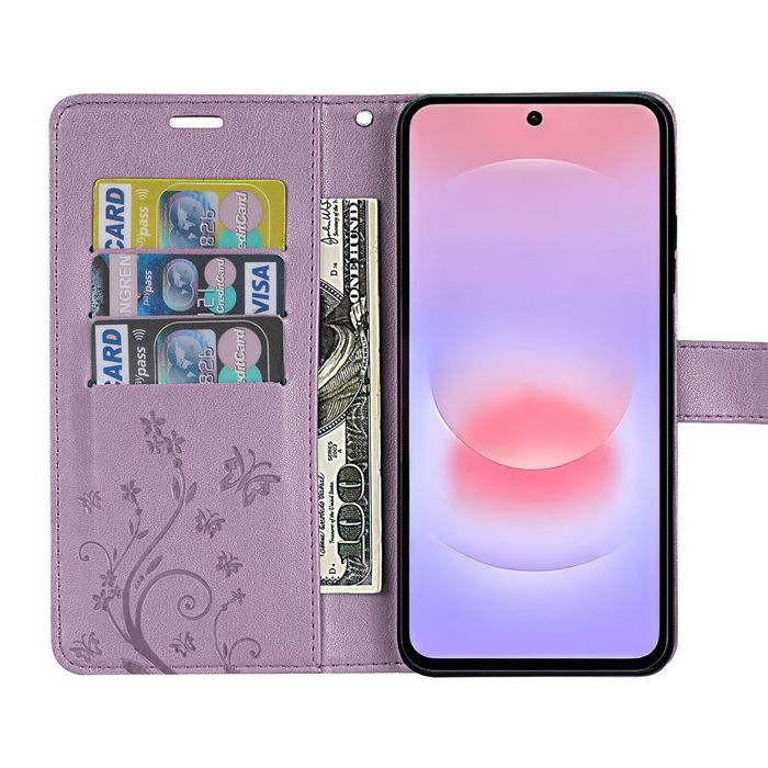Coque pour Samsung Galaxy A37 5G, Protection Anti-Rayures Antichoc Synthécuir Motif Papillon Violet