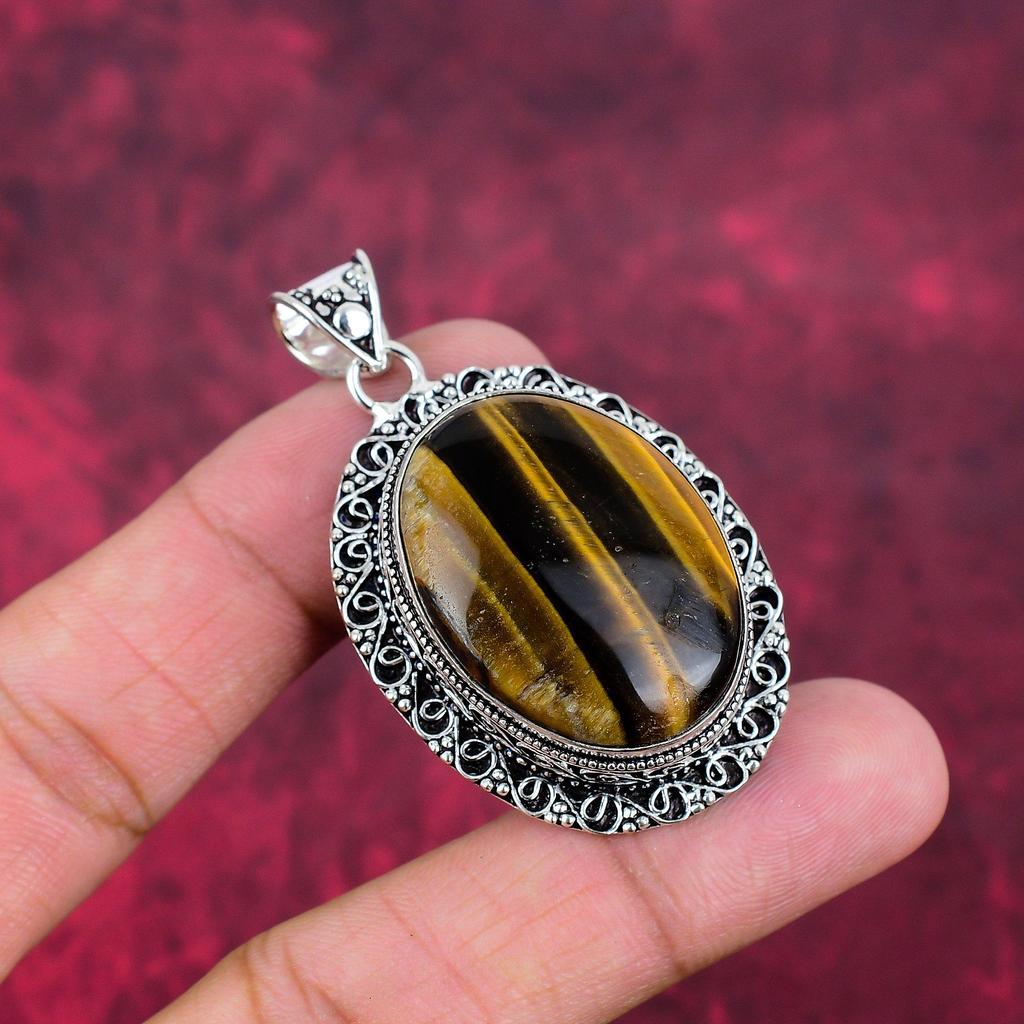 Wonderful Tiger's Eye 925 Solid Sterling Silver Pendant, Handmade Gemstone, Gift For Mom Antique Jewelry