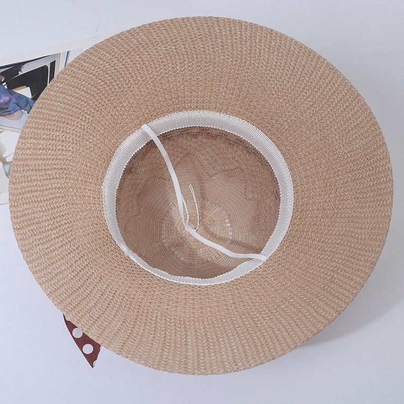 Летняя новая шляпа женская в горошек с бантом и лентами соломенная шляпа дорожная пляжная шляпа с большими полями от солнца