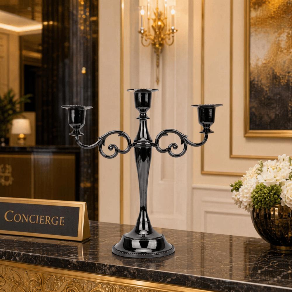 Metal Antique Metal Candle Holder Black Classic Indoor Ornament Restaurant Table Decor