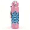 1PC Blue Snowflake Mandala Design 750ml Color Plastic Sports Water Bottle Leakproof Flip Straw Lid Suitable for Sports Office Home Use