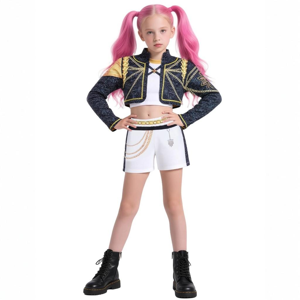Girls Printing School Stage Performance Costumes Kids Singer Carnival Party Role Playing Pretend Game Halloween Cosplay Outfit Suit Set