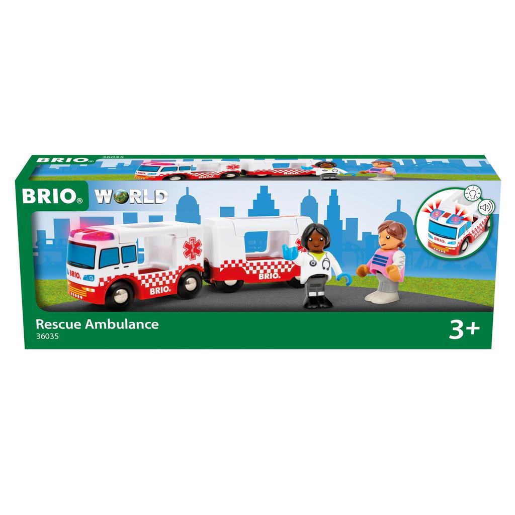 BRIO Wooden Rail Educational Toy Ambulance with Lights and Sounds Ages 3 to 36035 Birthday Christmas Present Indoor Play Boys Girls
