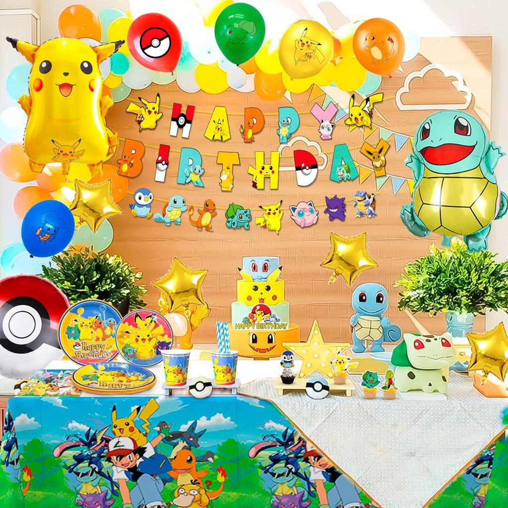 Товары для вечеринки с героями мультфильмов, 106 предметов, набор столовых приборов для украшения дня рождения с героями мультфильмов, включая тарелки, шары, украшения для торта и т. д.