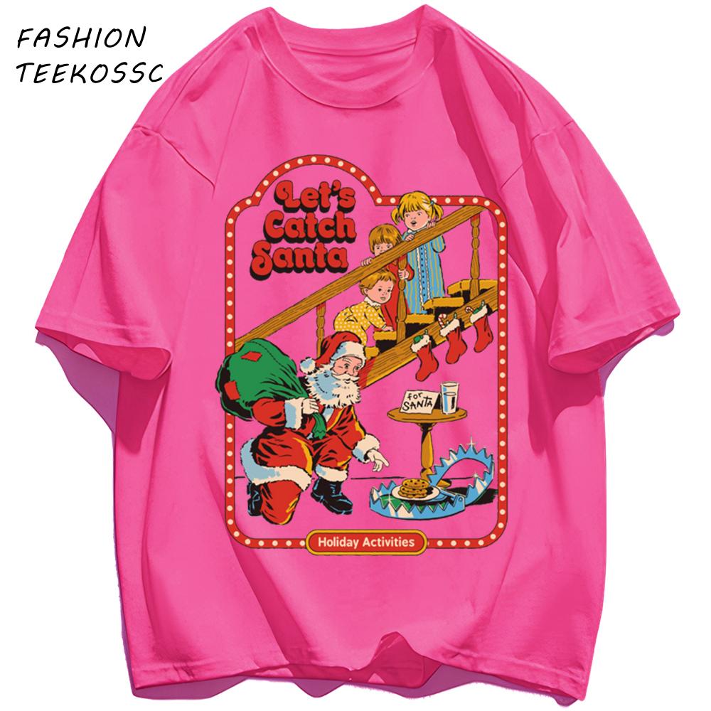 Let Is Catch Santa Printed TShirt Men Cotton Summer T Shirts AllMatch Trendy Clothing Unisex Comfortable Colour Streetwear