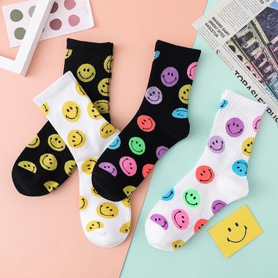 Носки со смайликами, женские носки с принтом в корейском стиле, Harajuku Kawaii, забавные носки Happy Crew, милые женские носки с улыбкой, Calcetines Skarpetki Damskie
