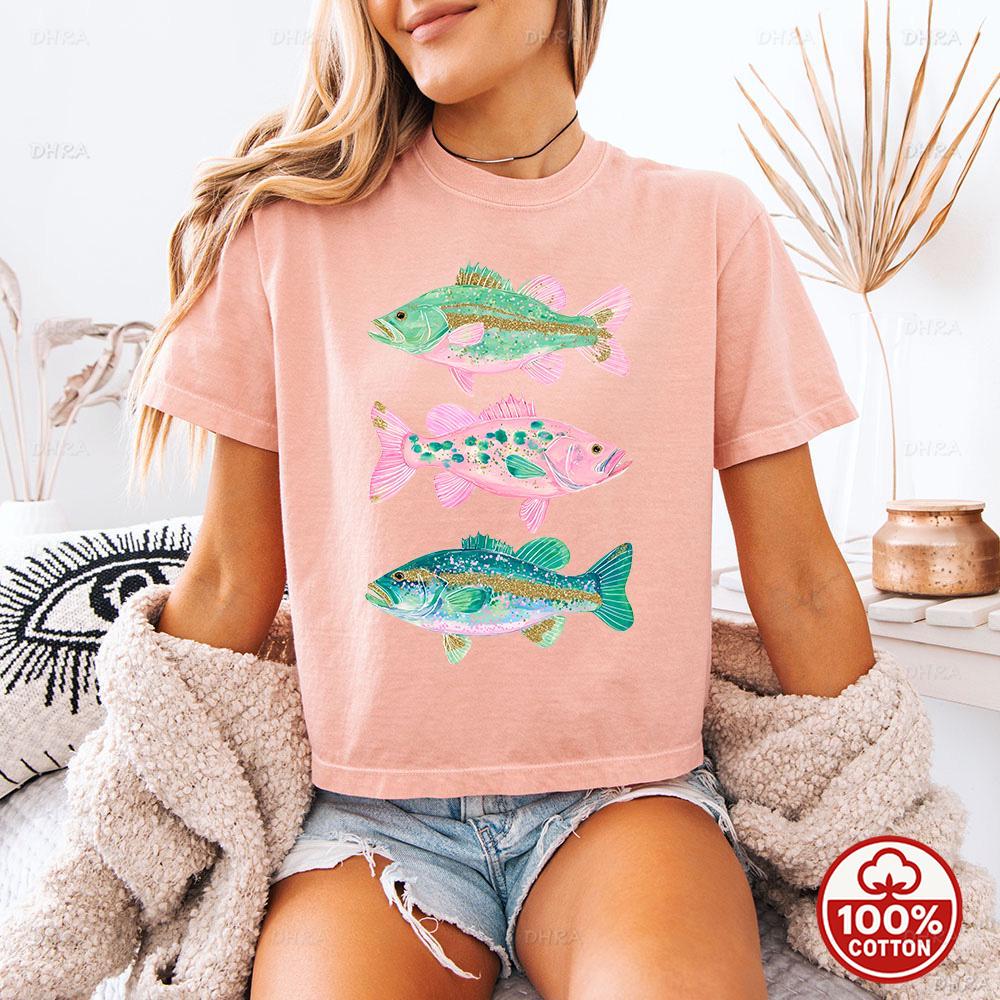 Colorful Bass Fish Graphic TShirt Unisex Summer Fishing Lover Tee